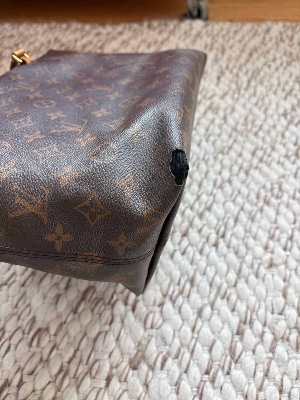 Louis Vuitton Brown Monogram Canvas Tote with Tan Leather Trim - Picture 6 of 14